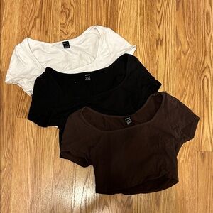 SHEIN Basic Scoop Neck Crop Top - White, Black, Brown